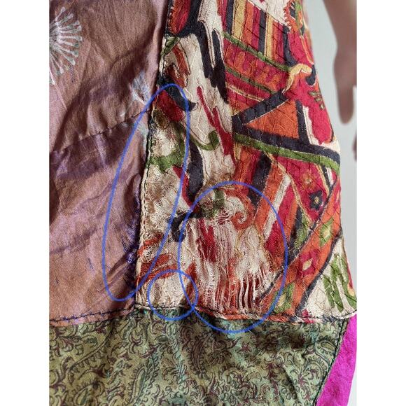 Sacred Threads Silk Kimono Robe Multicolor Patchwork Small - Picture 3 of 16